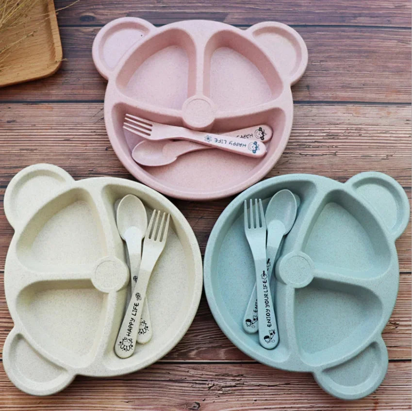 Delightful 3-Piece Baby Feeding Set - Adorable Cartoon Bear Bowl, Spoon & Fork for Joyful Mealtimes!