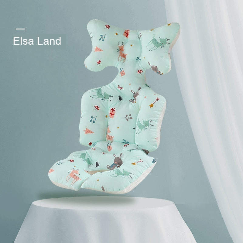 Baby seat cover with animal pattern on a gray background, branded 'Elsa Land'.