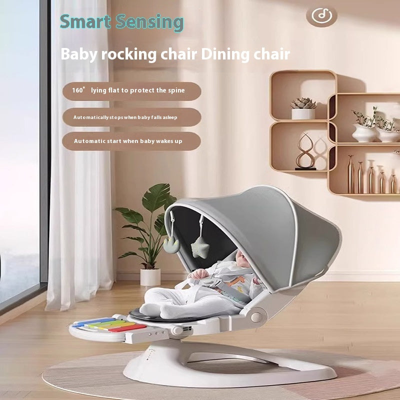 Baby rocking chair with smart sensing features in a modern room.