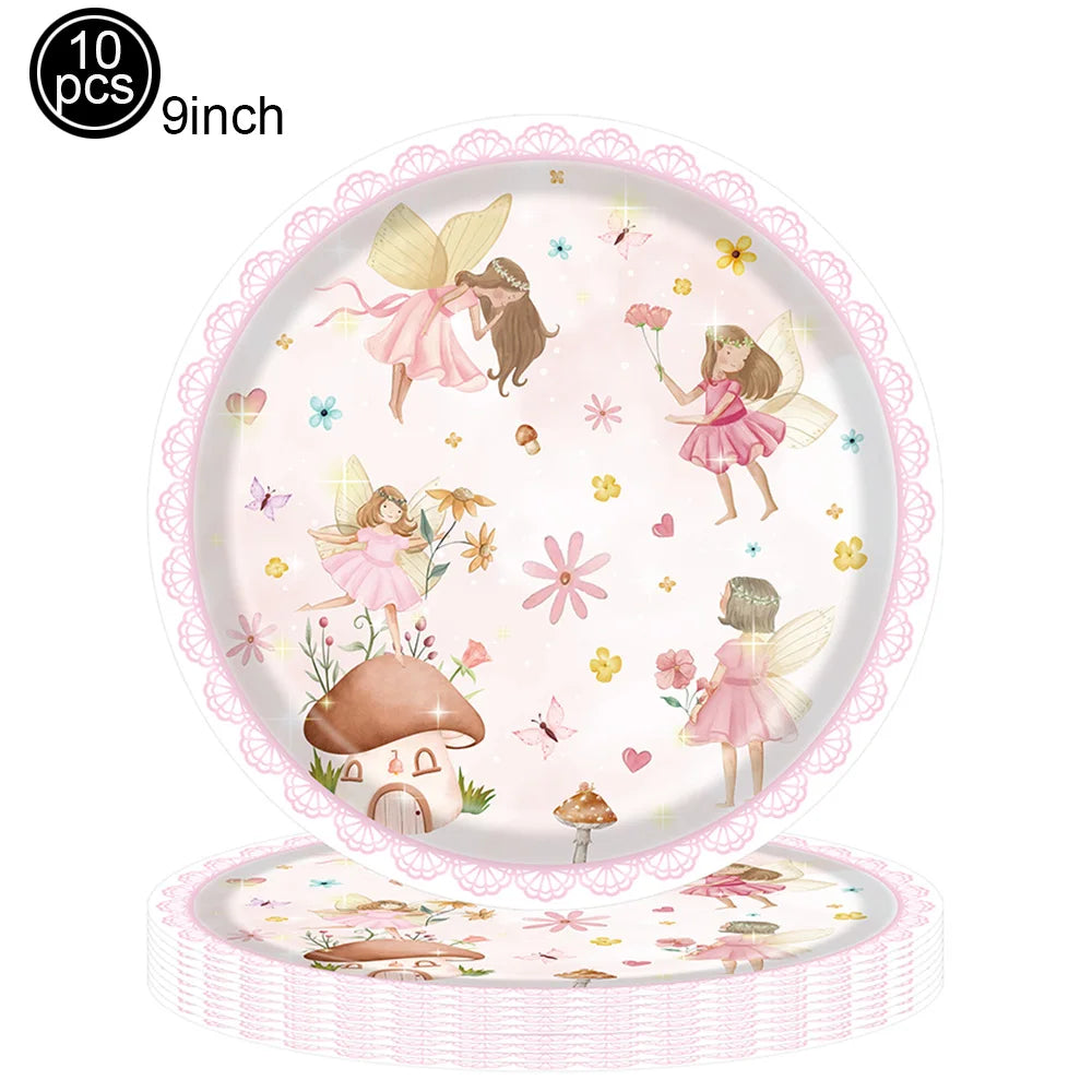 Whimsical Pink Butterfly Fairy Disposable Tableware Set – Perfect for Girls' Birthday Parties, Weddings, and Baby Showers!