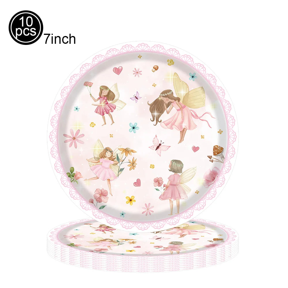 Whimsical Pink Butterfly Fairy Disposable Tableware Set – Perfect for Girls' Birthday Parties, Weddings, and Baby Showers!