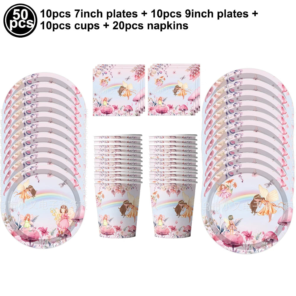 Whimsical Pink Butterfly Fairy Disposable Tableware Set – Perfect for Girls' Birthday Parties, Weddings, and Baby Showers!