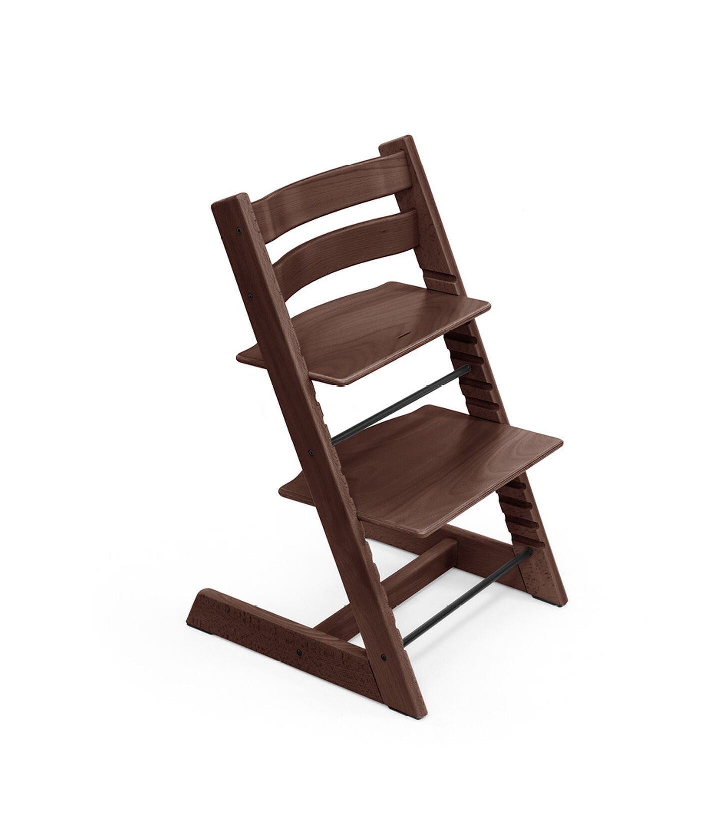 Brown wooden high chair on a white background