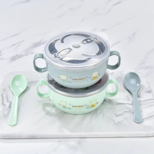 Adorable Insulated Baby Feeding Bowl Set - 300ml Stainless Steel with Spoon & BPA Free Tableware!
