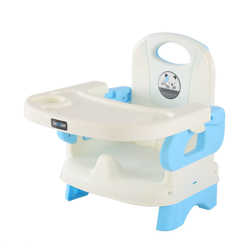 Children's step stool with blue accents on a white background
