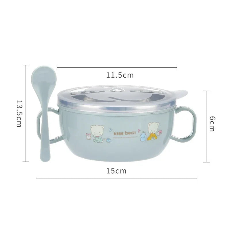 Adorable Cartoon Stainless Steel Baby Feeding Bowl Set - BPA Free, Insulated 300ml with Spoon for Kids