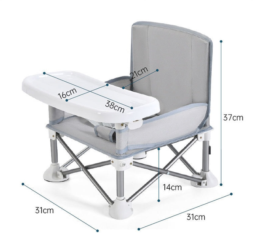 Folding chair with measurements on a white background
