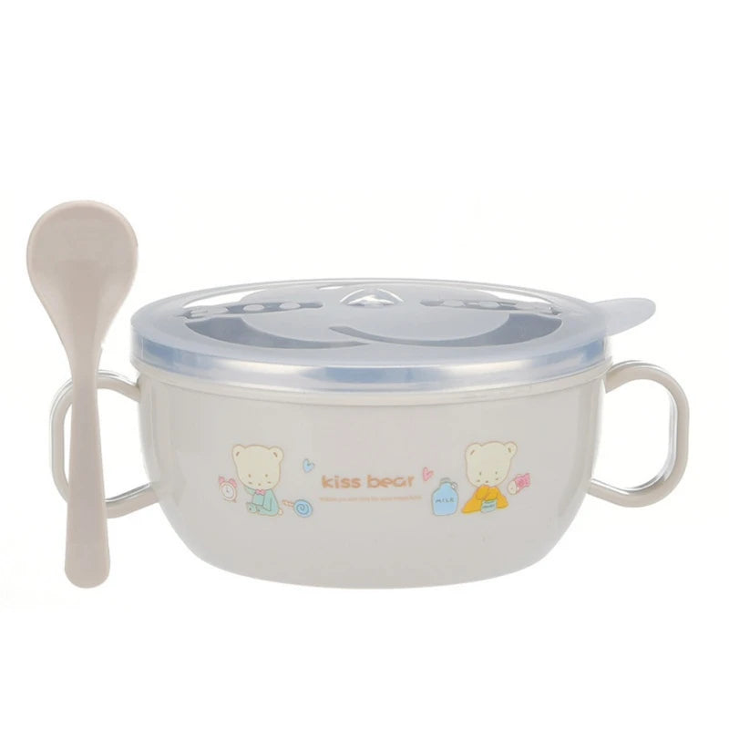 Adorable Insulated Baby Feeding Bowl Set - 300ml Stainless Steel with Spoon & BPA Free Tableware!