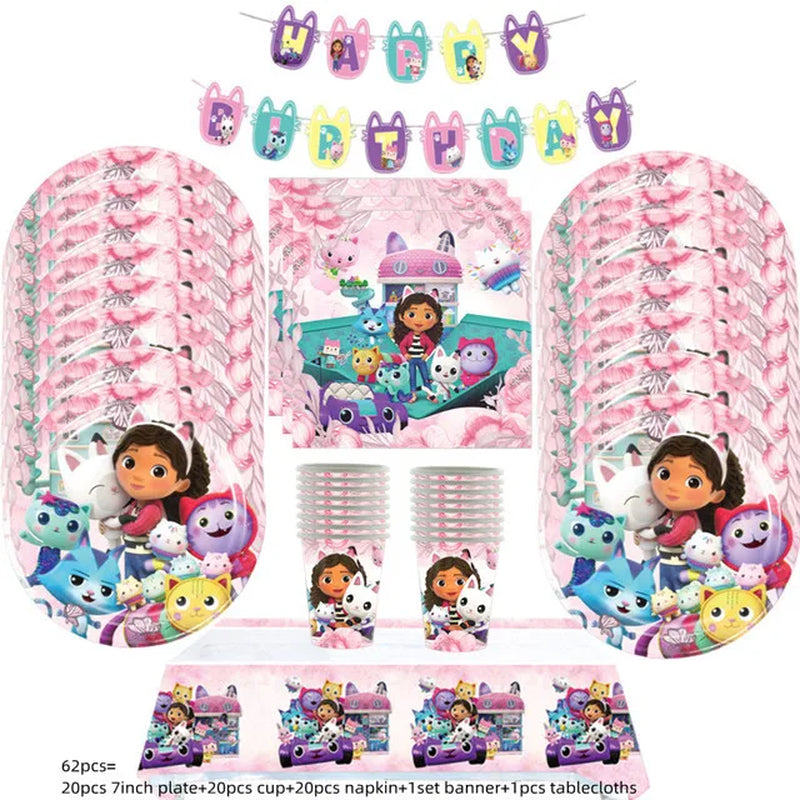 Charming Pink Gabby Dollhouse Birthday Party Supplies - Disposable Tableware, Cups, Plates, Balloons & Banners for Girls Baby Showers!