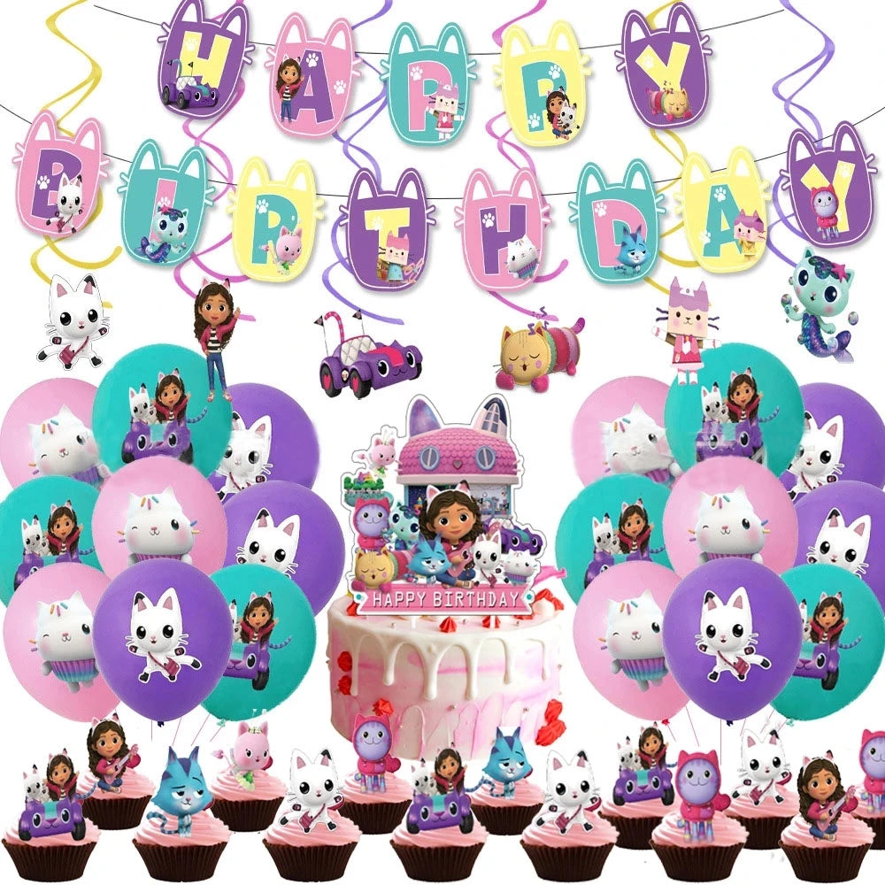 Charming Pink Gabby Dollhouse Birthday Party Supplies - Disposable Tableware, Cups, Plates, Balloons & Banners for Girls Baby Showers!