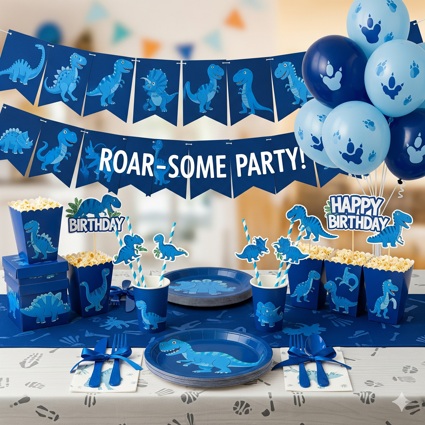 Dinosaur-Themed Birthday Party Disposable Tableware Set - Plates, Cups, Napkins & Tablecloth for Kids' Celebrations and Baby Showers