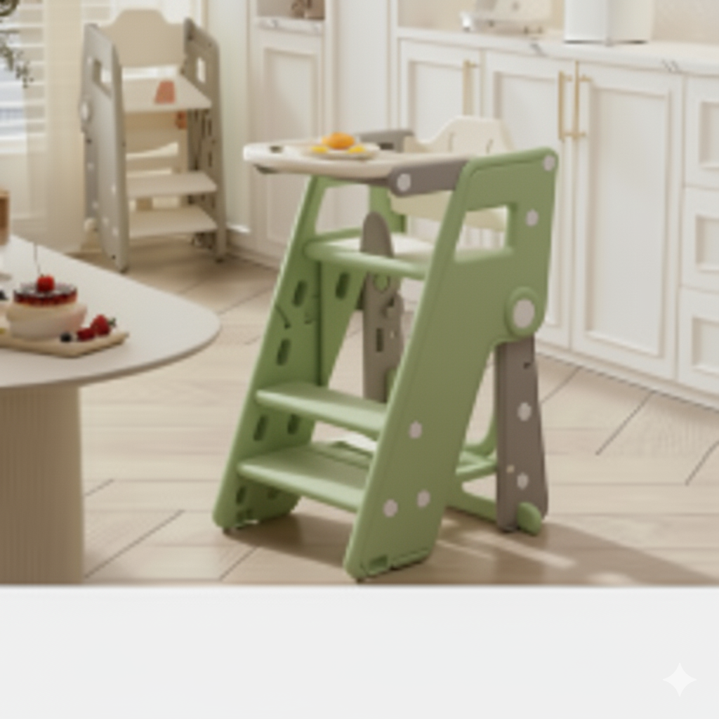SixTree Two-in-One Foldable & Portable Children's High Chair & Bench - All-in-One Plastic Furniture for Ages 0-6