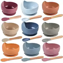 Vibrant Silicone Baby Feeding Bowl Set with Spoon - Waterproof and Easy Mealtime Solution!