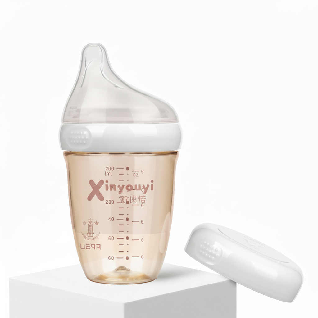 Baby bottle with Xinyouyi branding on a white background