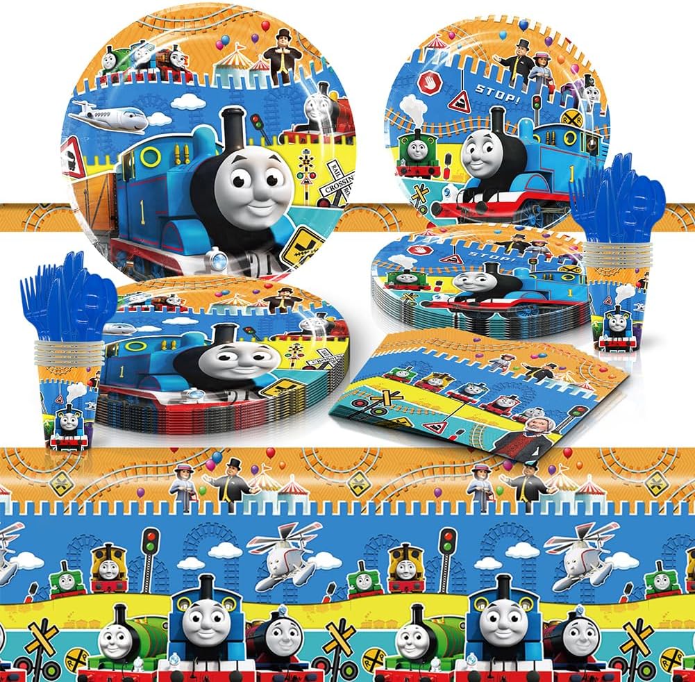 Thomas & Friends Birthday Party Essentials: Disposable Balloon Cups, Plates, and Tablecloth for Kids' Celebrations