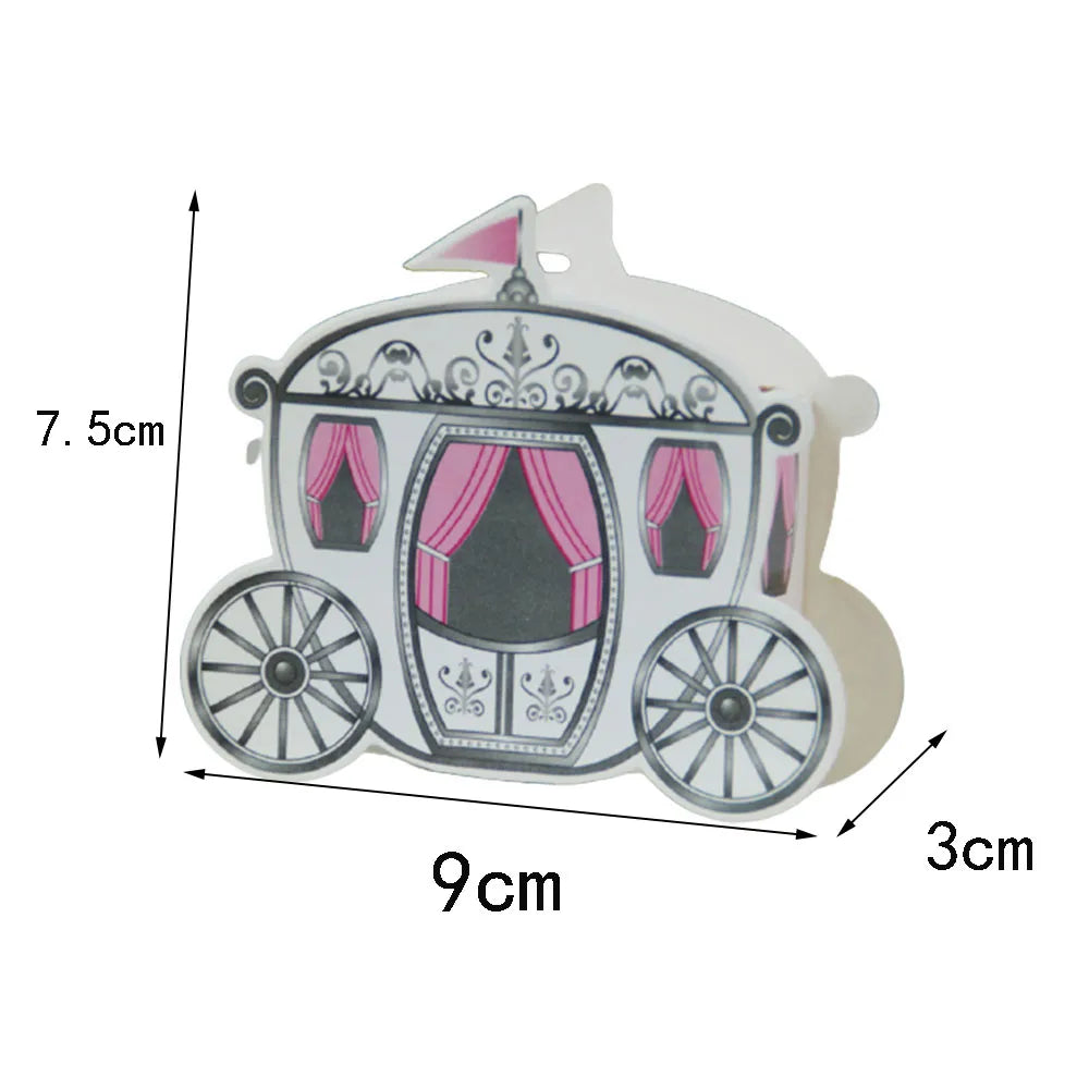 Measurement chart of a decorative car with pink curtains on a white background