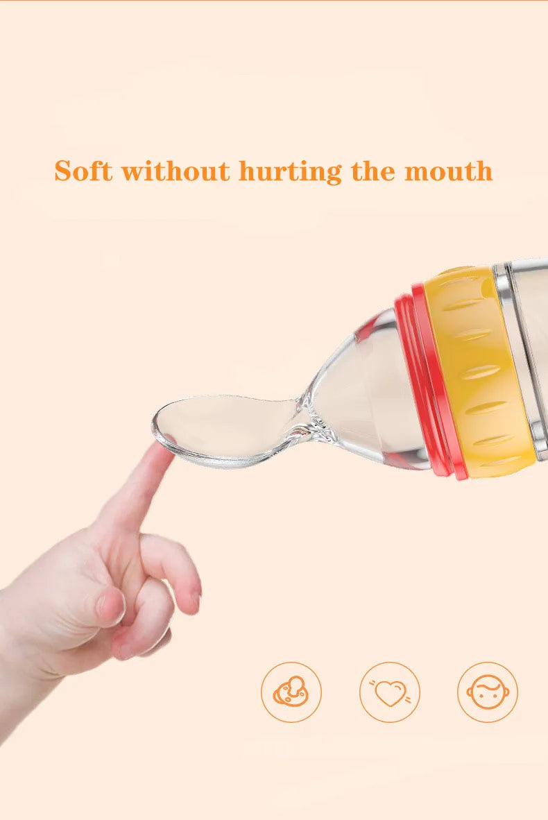 Bottle with a soft cap being held by a hand, with text 'Soft without hurting the mouth' on a beige background.