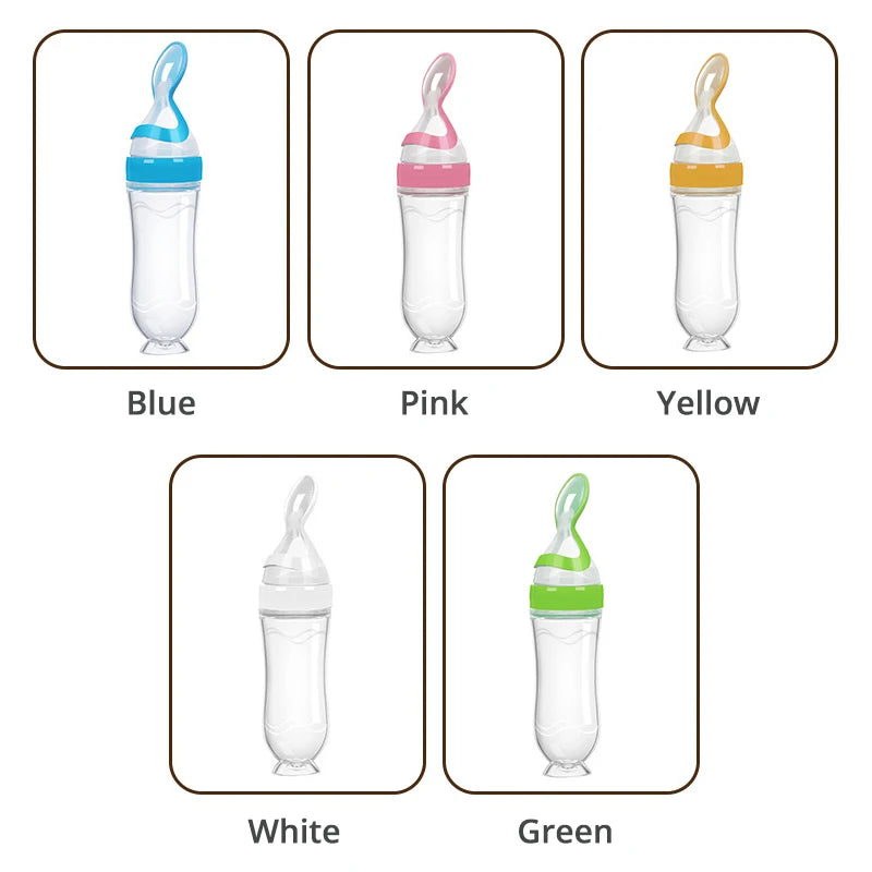Color options for a baby bottle with different colored caps displayed.