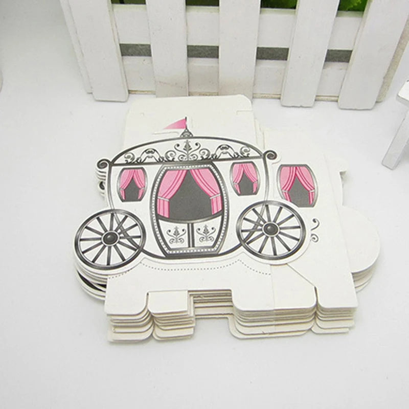 Stack of white paper with black and pink carriage design on a white surface.