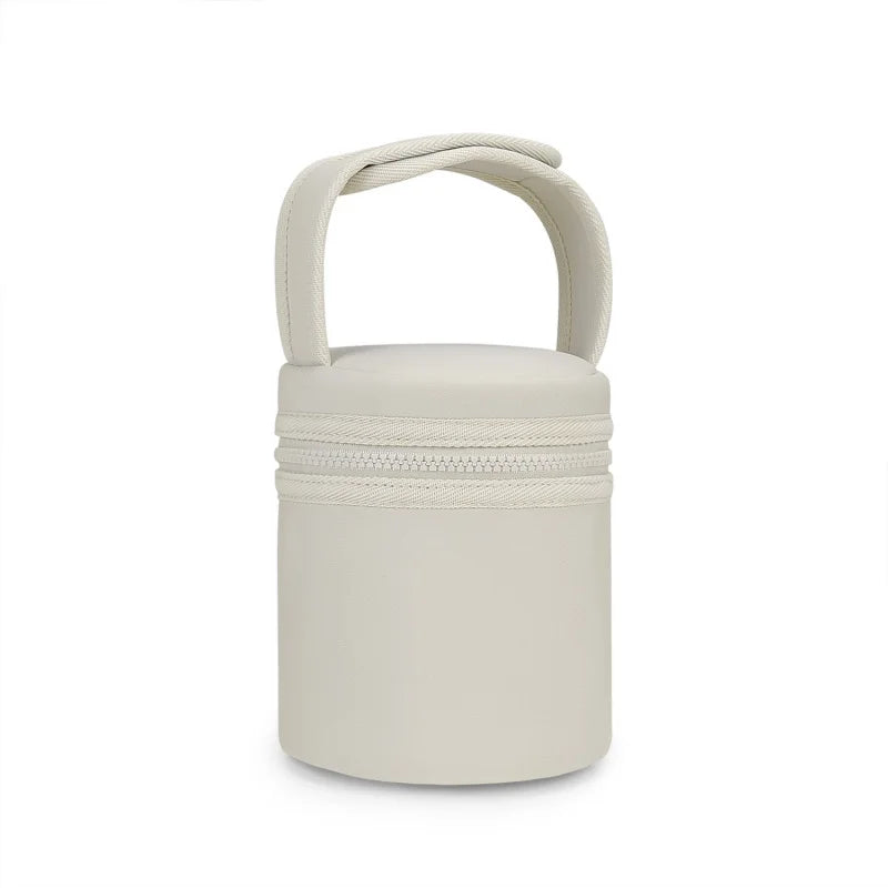 Beige fabric bag with a handle on a white background