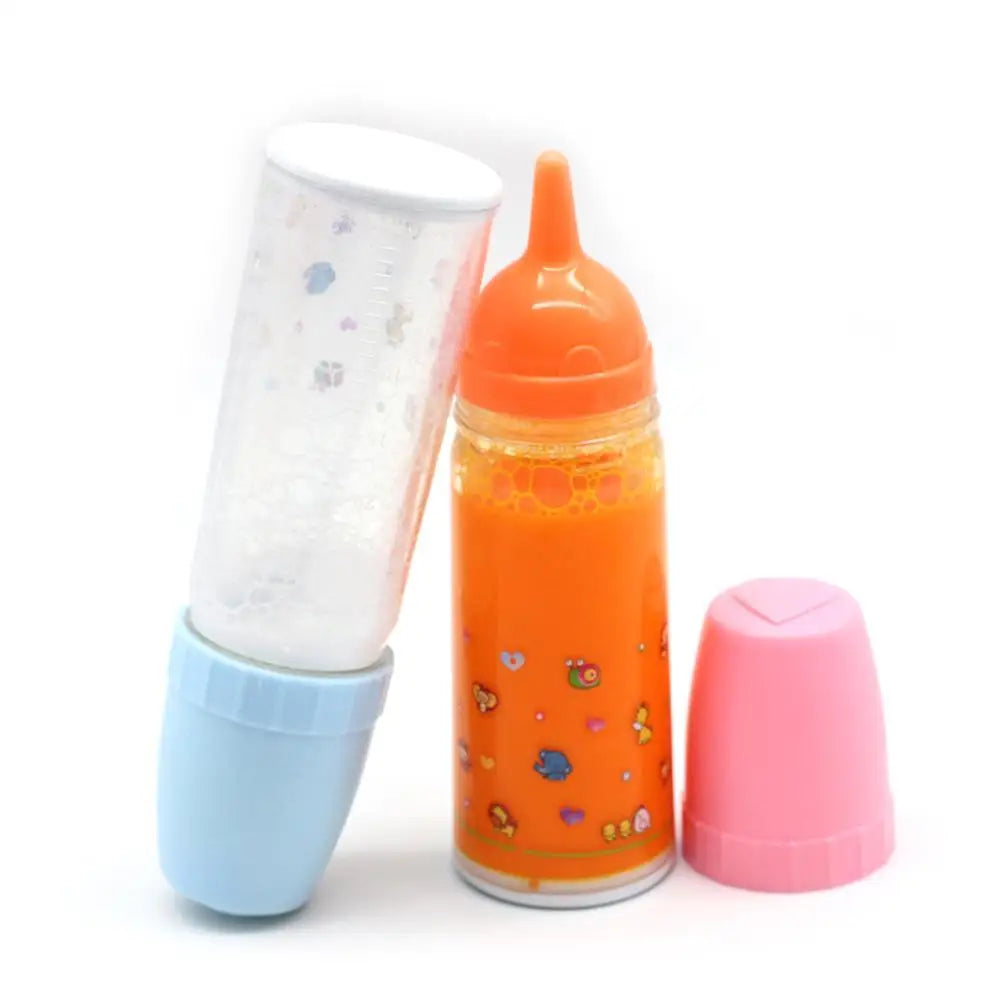 Set of colorful children's bottles on a white background