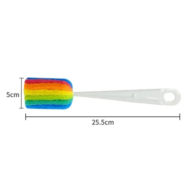 Multicolored brush with measurements on a white background