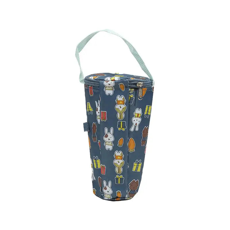  insulated bottle bag with cartoon animal pattern on a white background