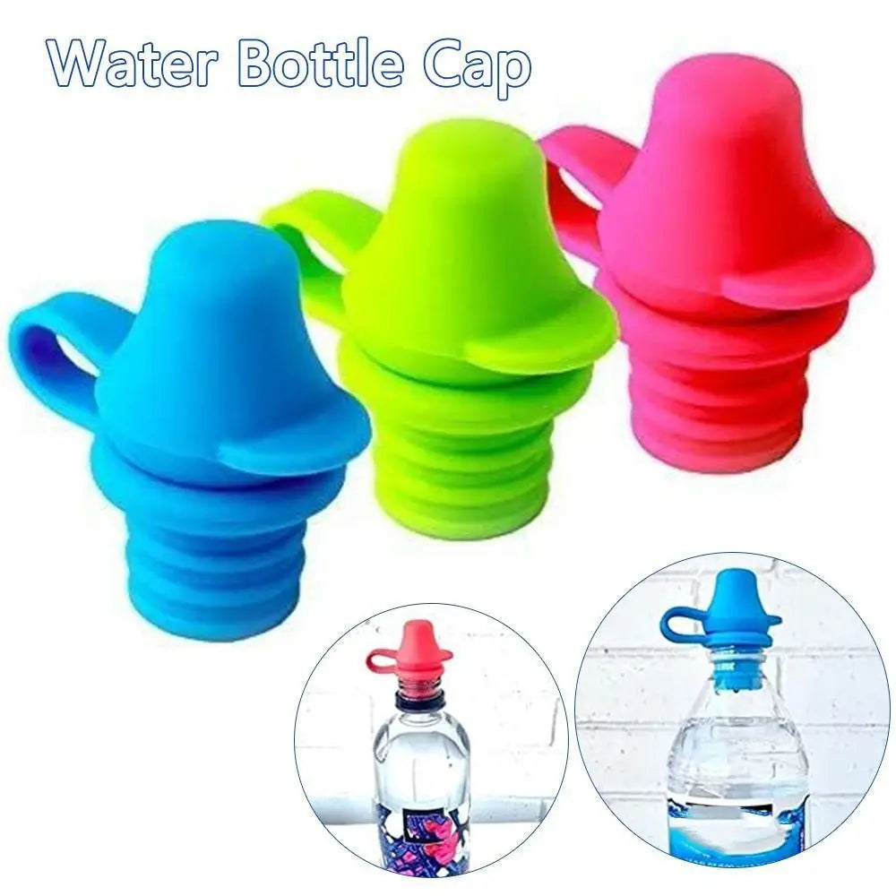 Silicone water bottle caps in red, blue, and green; anti-spill top spout adapter by Nestacular.