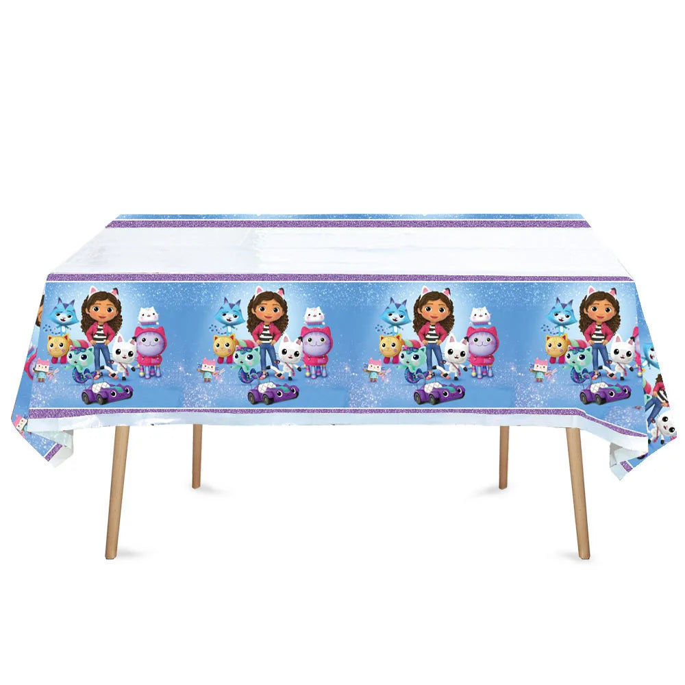 Tablecloth with cartoon character design on a white background
