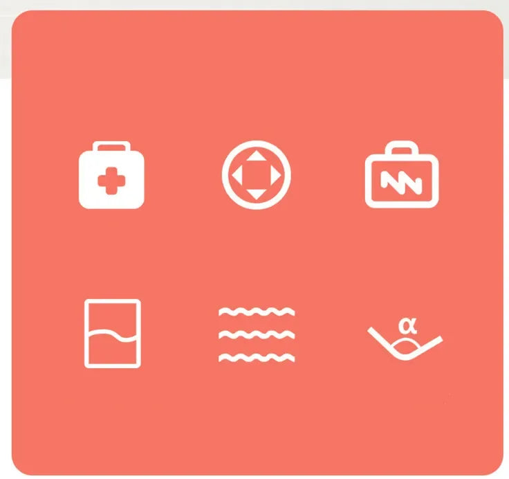 Set of white icons on a coral background