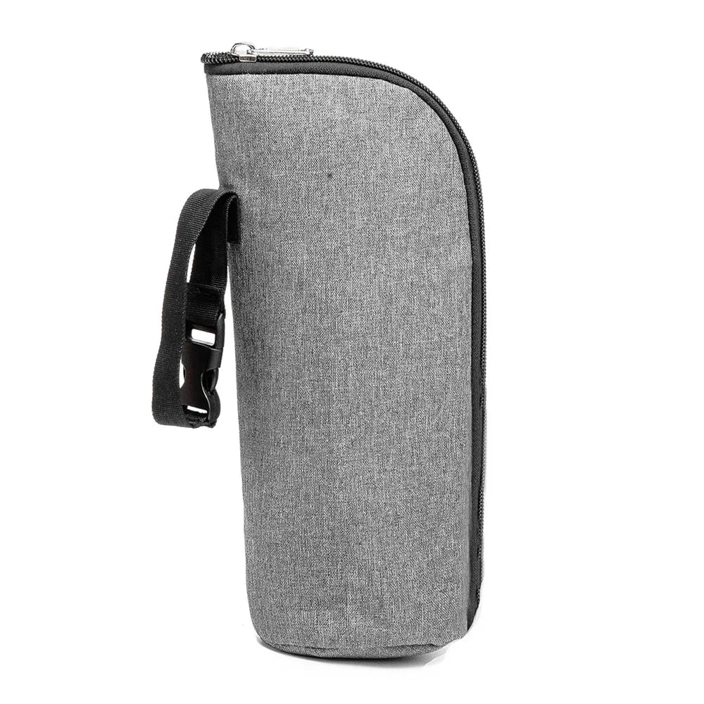 Gray fabric bag with a strap on a white background