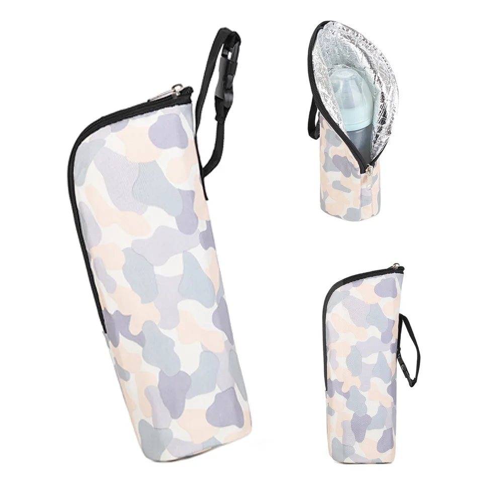 Camouflage-patterned pouch with a smaller pouch inside on a white background