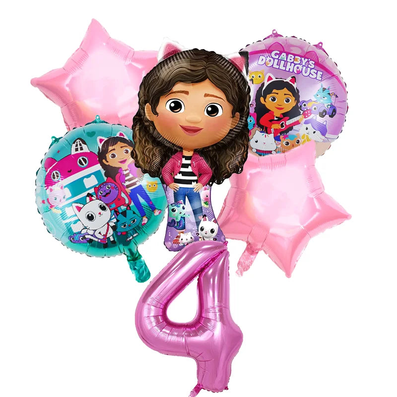 Set of balloons featuring a character from 'Gabby's Dollhouse' on a white background