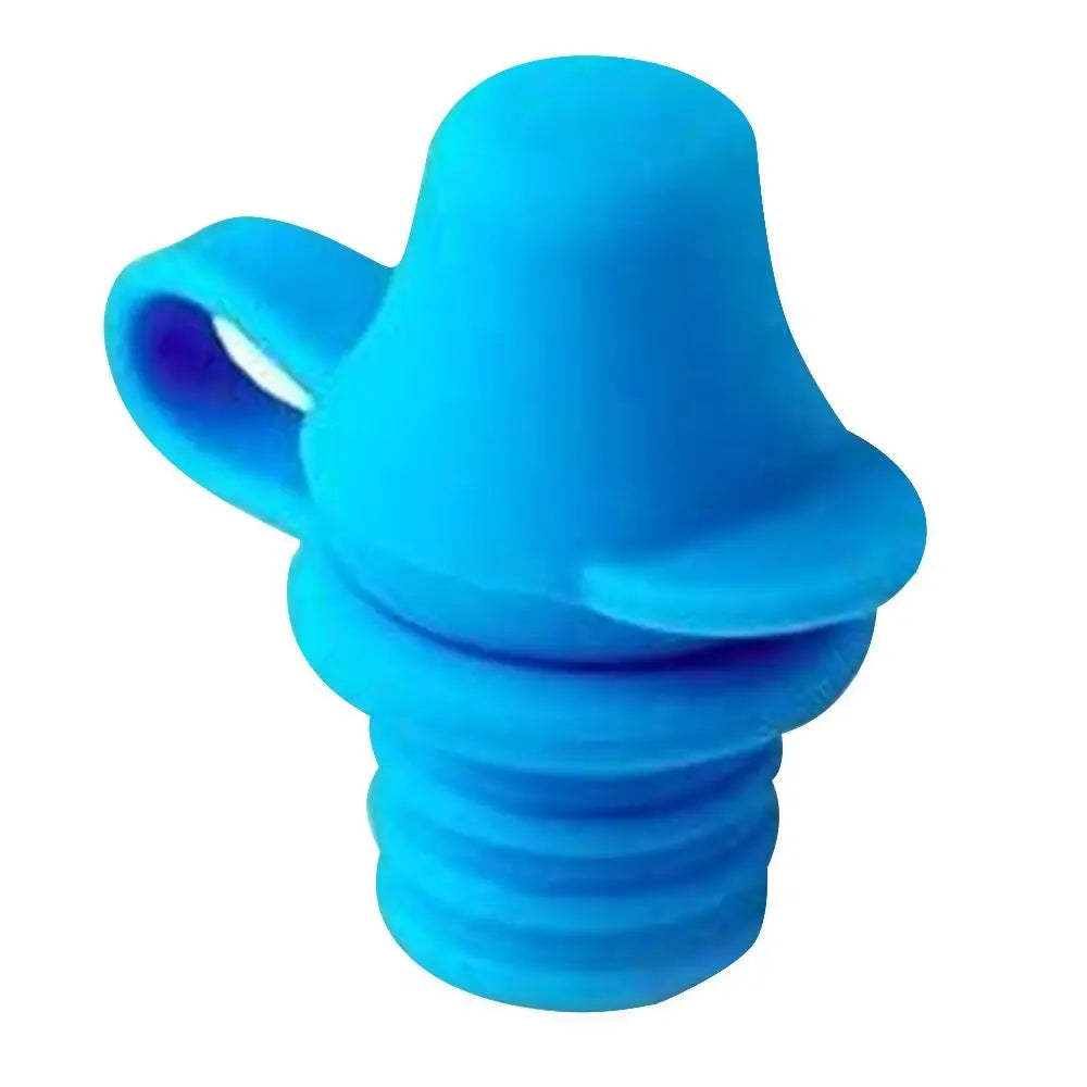 Blue silicone bottle stopper on a white background