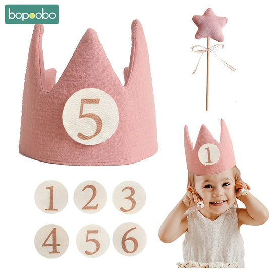 Pink birthday crown with number 5, star wand, and number cards on a white background.