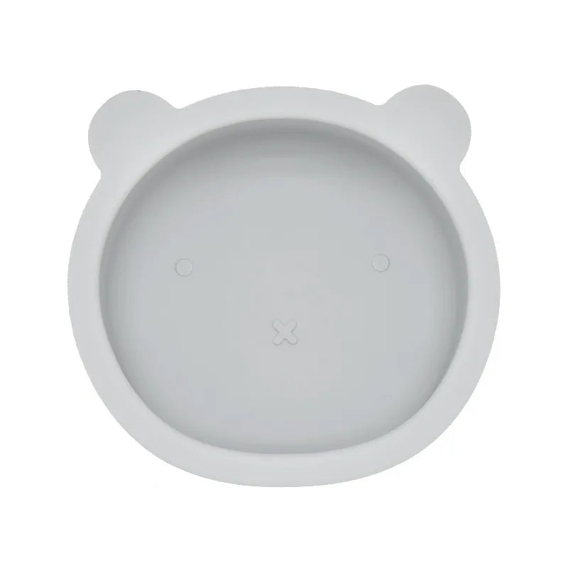 Gray silicone bowl with bear ears on a white background