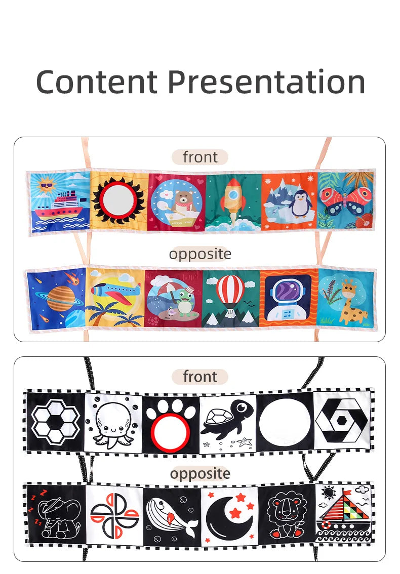 Children's educational mat with colorful designs on a white background