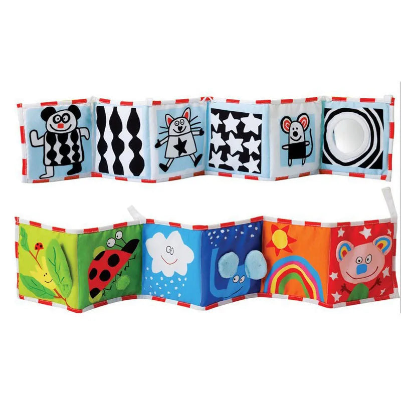 Children's soft book with colorful illustrations on a white background