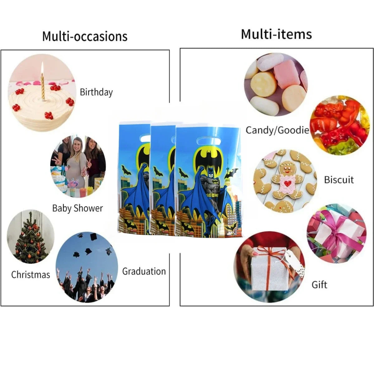 Collection of themed products for various occasions including birthday, baby shower, Christmas, and graduation.