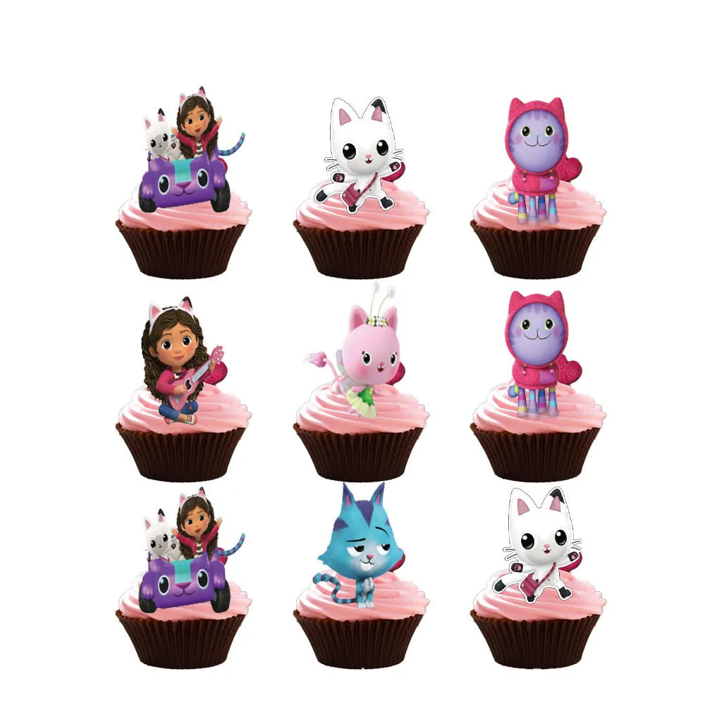 Cupcakes with cartoon character toppers on a white background