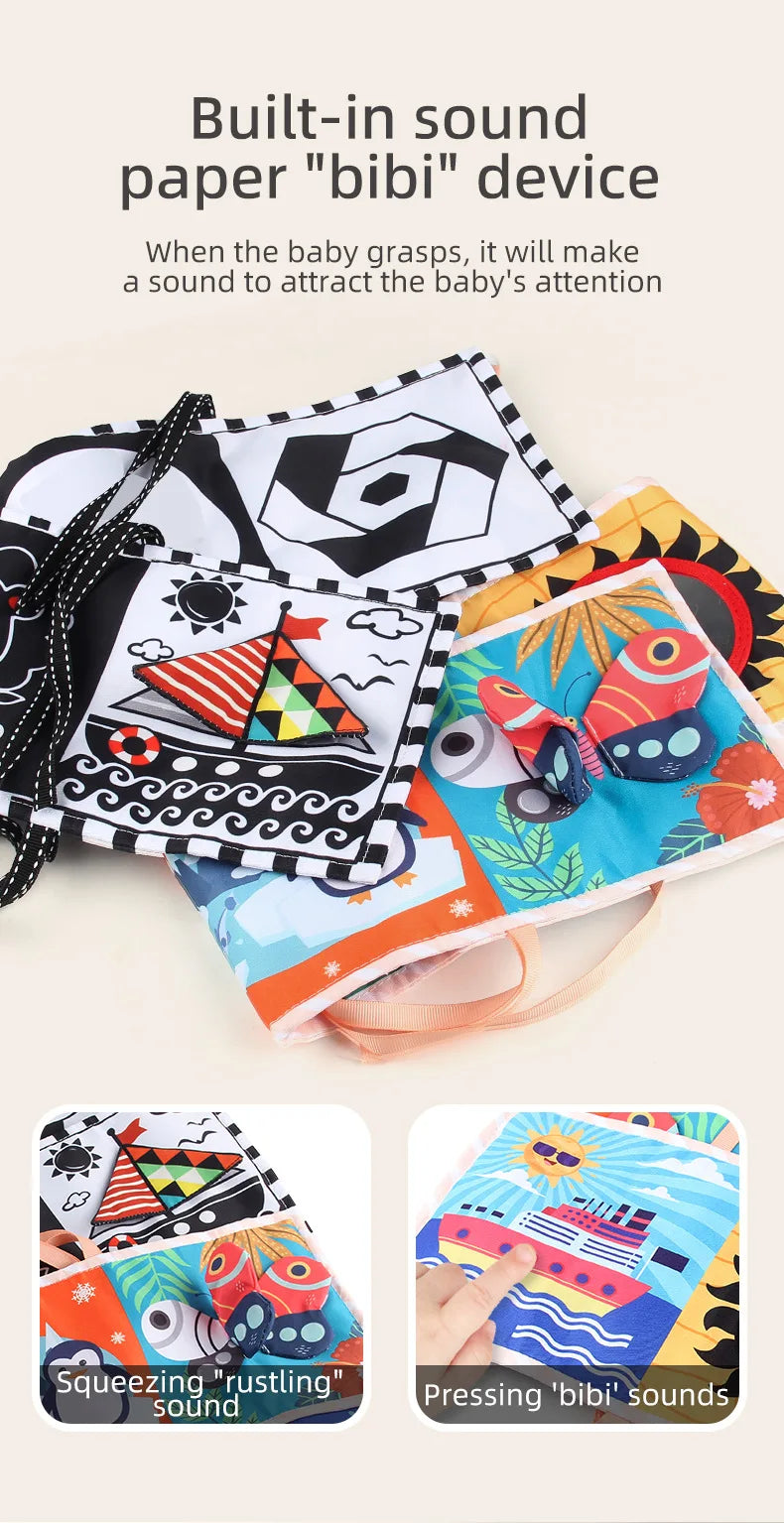 Colorful baby book with built-in sound paper device on a white background