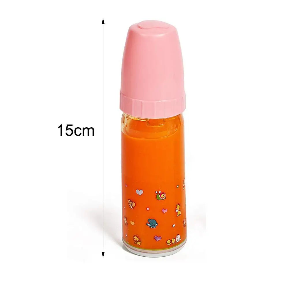 Orange bottle with pink cap and measurements on a white background