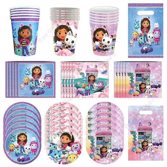 Make your child’s celebration magical with the Gabbys Dollhouse Party Tableware Set. Featuring adorable cat-themed designs, this complete disposable kit offers coordinated plates, cups, and napkins for a fun, colorful, and easy-to-clean party setup.
