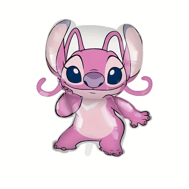 Pink cartoon character balloon with blue eyes on a white background