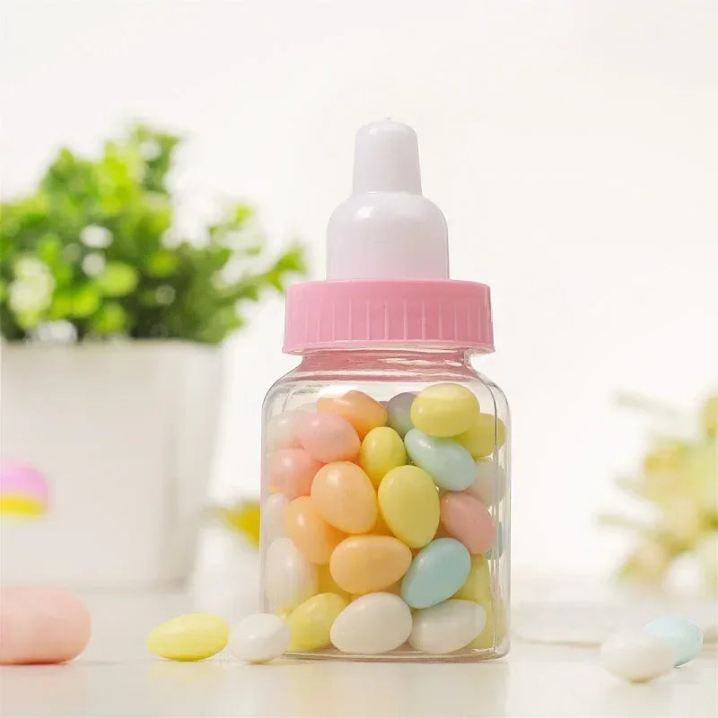 Bottle filled with colorful jelly beans on a light background