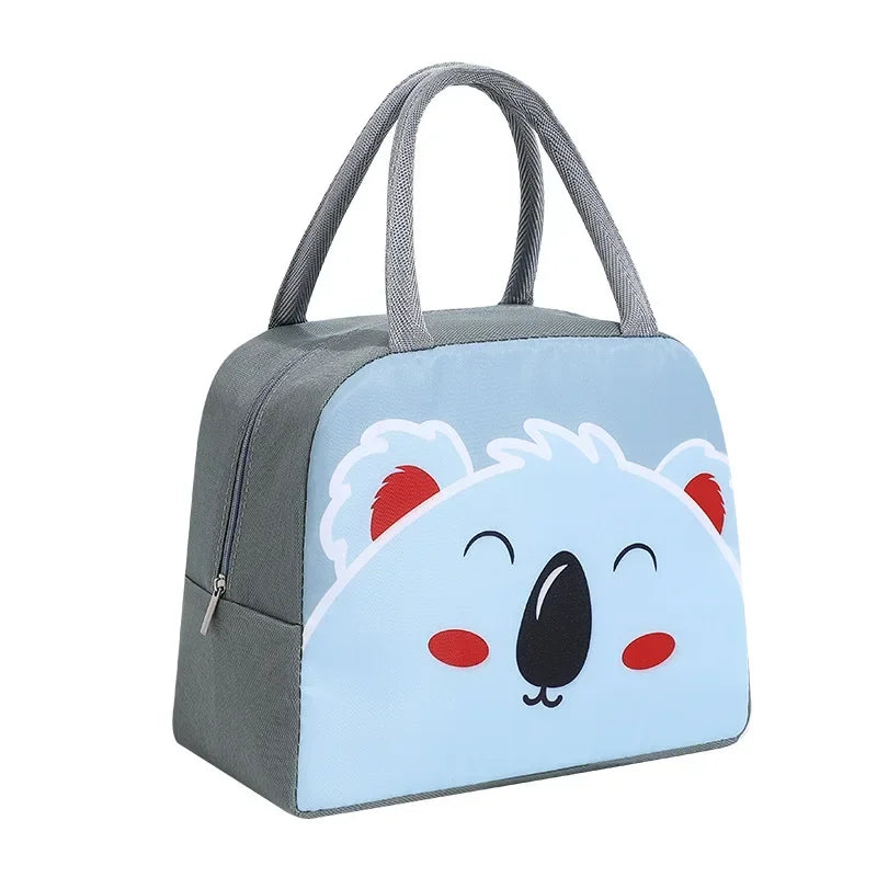 Lunch bag with a cartoon face design on a white background