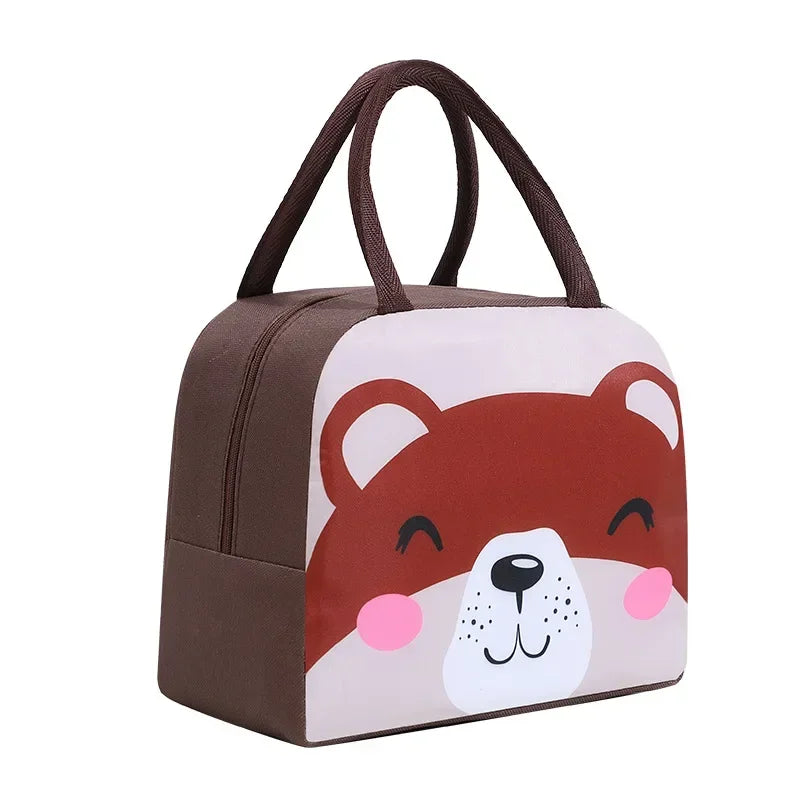 Lunch bag with a cartoon bear design on a white background