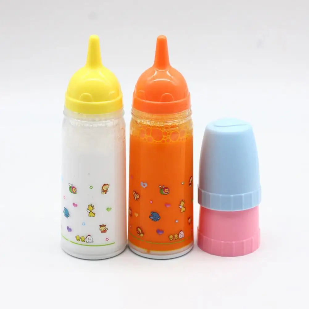 Three colorful bottles with different colored caps on a white background