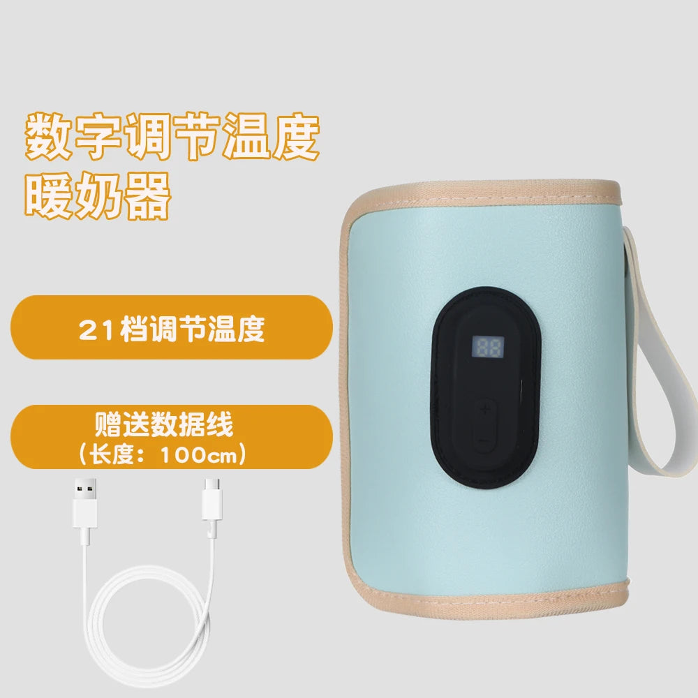 Portable heating device with digital temperature control on a light gray background
