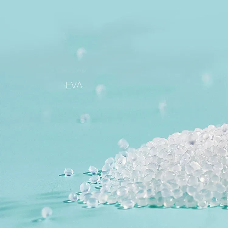 White plastic pellets on a light blue background with 'EVA' text.